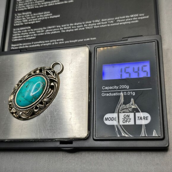 VTG Barse 925 Sterling Silver Turquoise Pendant 2" Floral Scrolled Cutout 15.45g - Picture 5 of 5